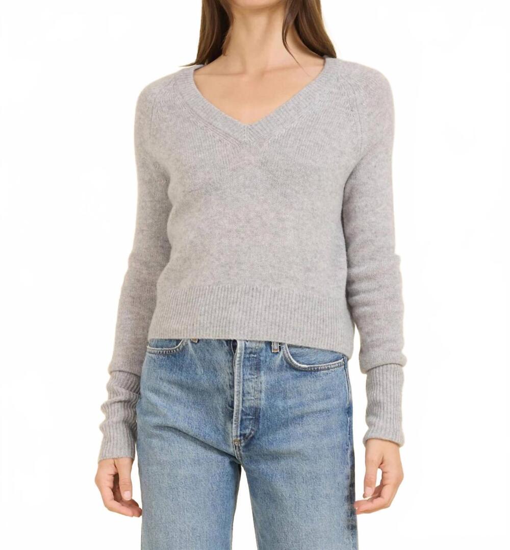 NEW ONE GREY DAY blakely cashmere v-neck sweater in heather grey